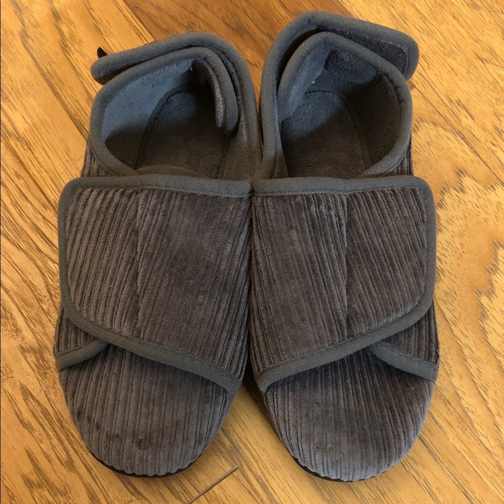 Home Top Charcoal Gray Adjustable Velour Slippers Velcro Closures